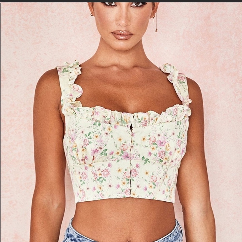 House of CB lemon floral corset crop top